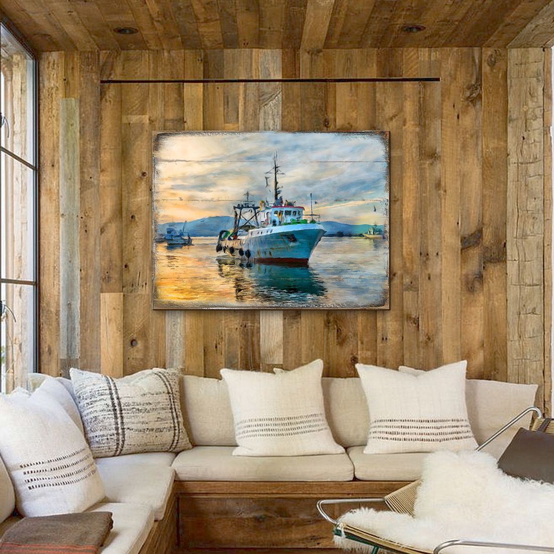 Fishing Boat Wood Wooden Coastal Wall Art by Nature Wonders - Coastal Sea-Life Decor - 95235B