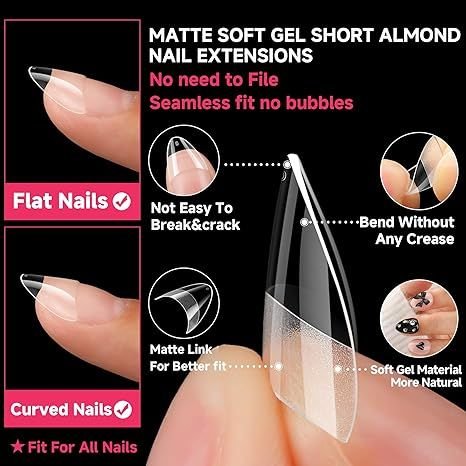 120 PCS Clear False Nails Tips Short Medium Length Full Cover Acrylic Fake Nails Almond Shaped Ballerina Nails Tips Lady French Style Press On Nails with Case for Nail Salons and DIY Nail Art 12 Sizes