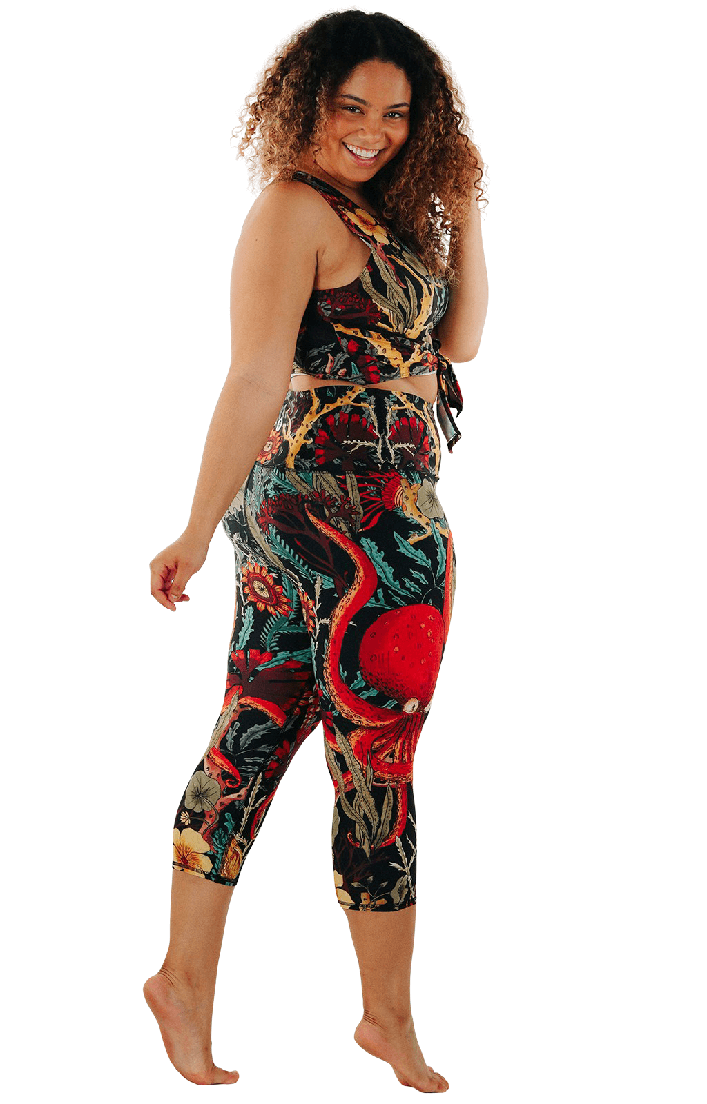 Coral My Name Printed Yoga Crops Plus Full