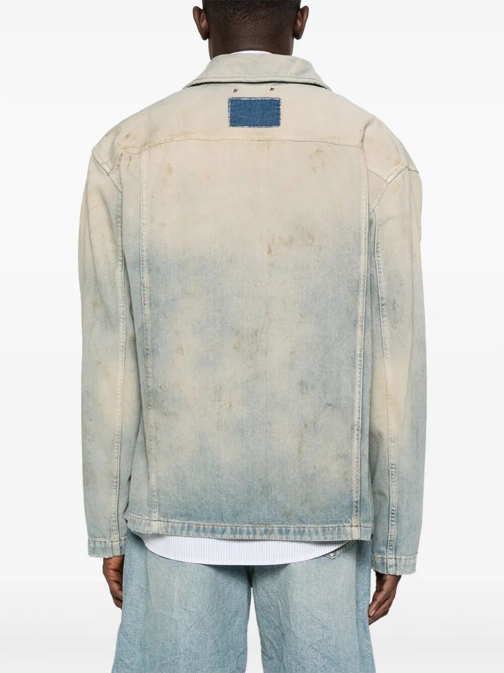 Golden Goose Men "Journey" Man`S Mackenzie Work Jacket Full Zip Cotton Denim Officina Wash