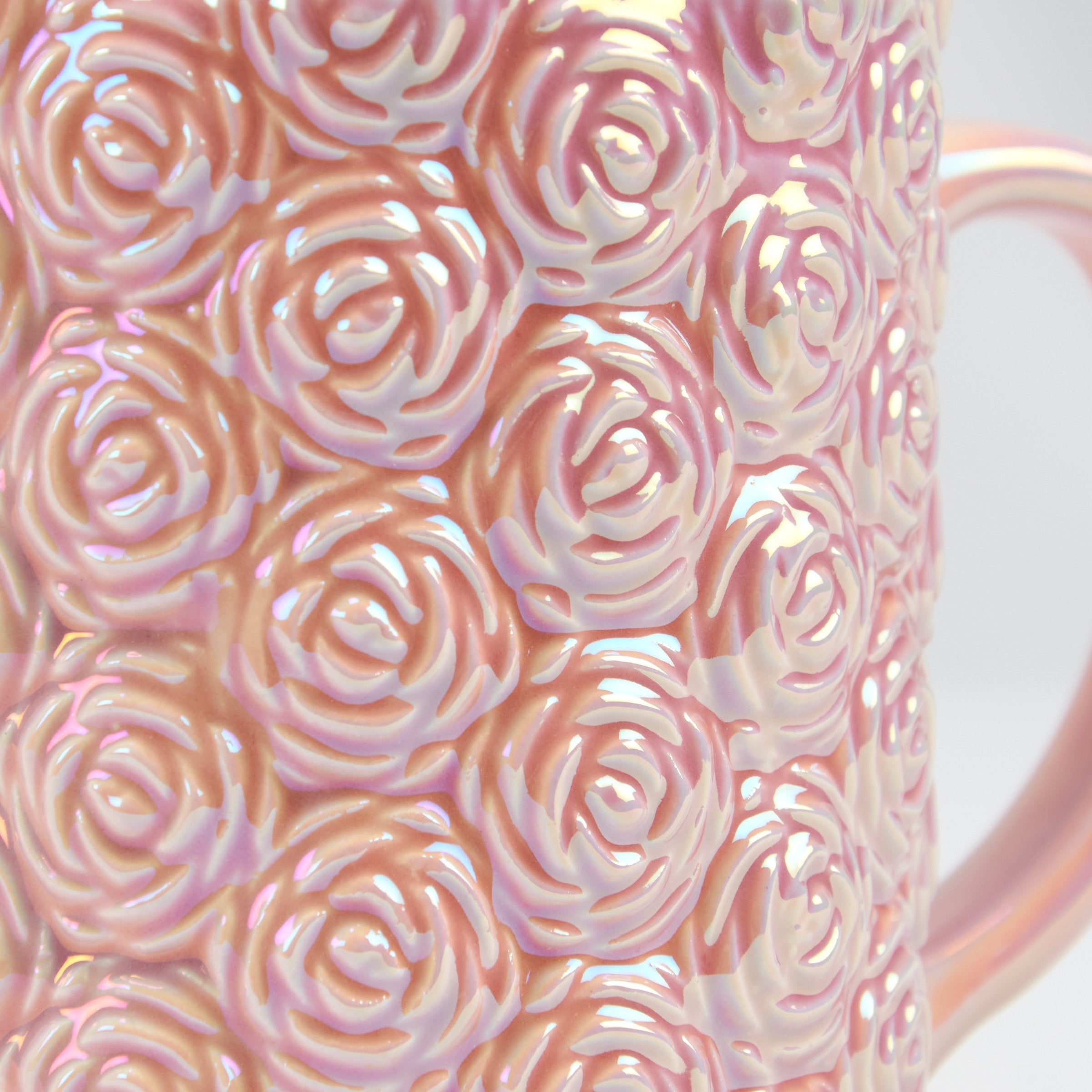 Pink Sculpted Roses Ceramic Mug with Pearlescent Glaze | 12 oz