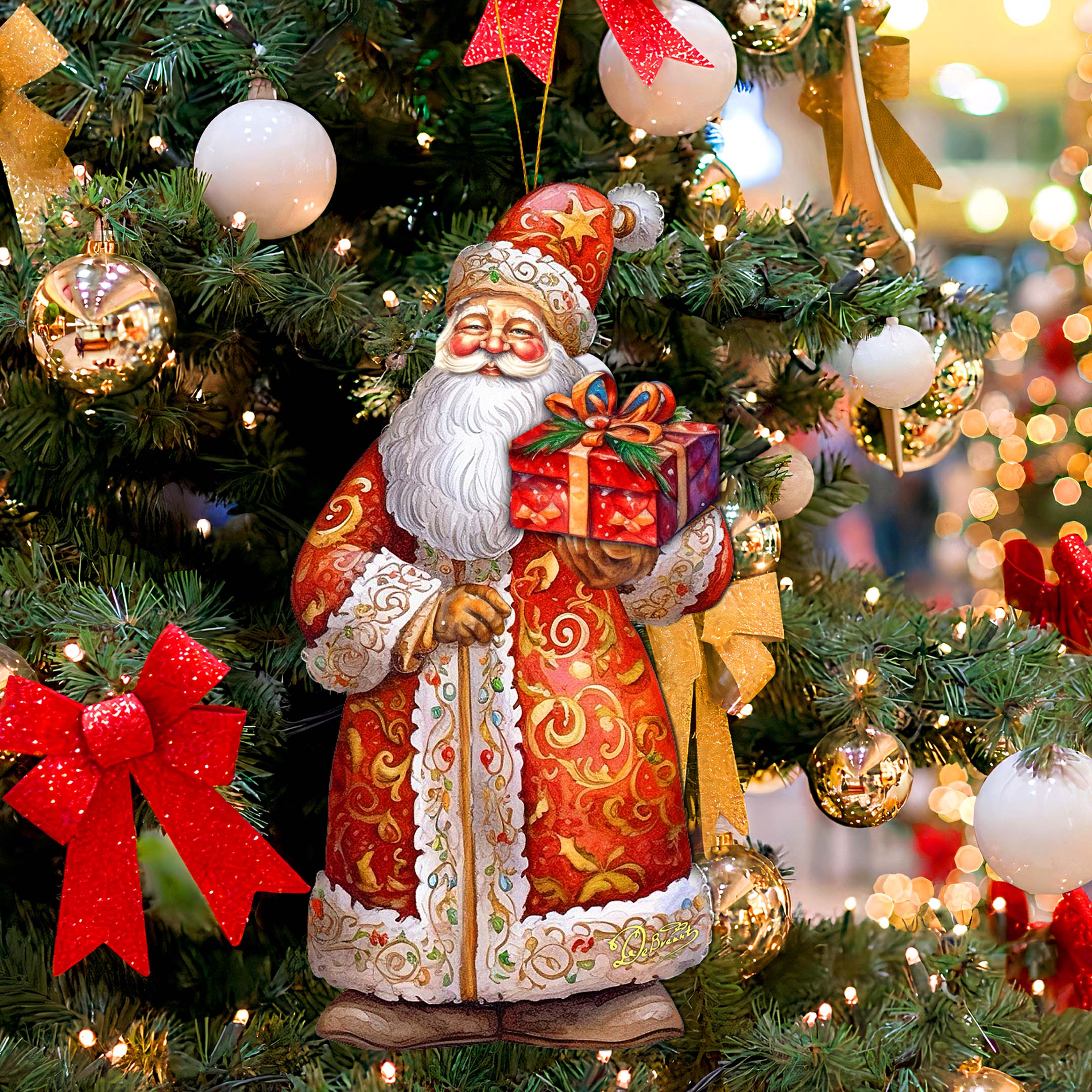 St. Nick's Gift Wooden Ornaments by G. Debrekht - Christmas Santa Snowman Decor - 8691410