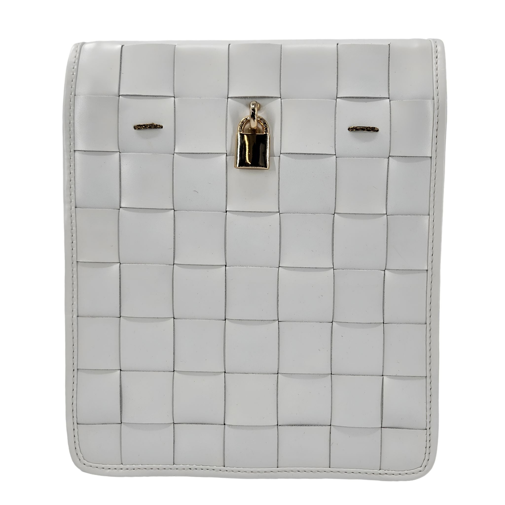 Woven Leather White Crossbody Bag