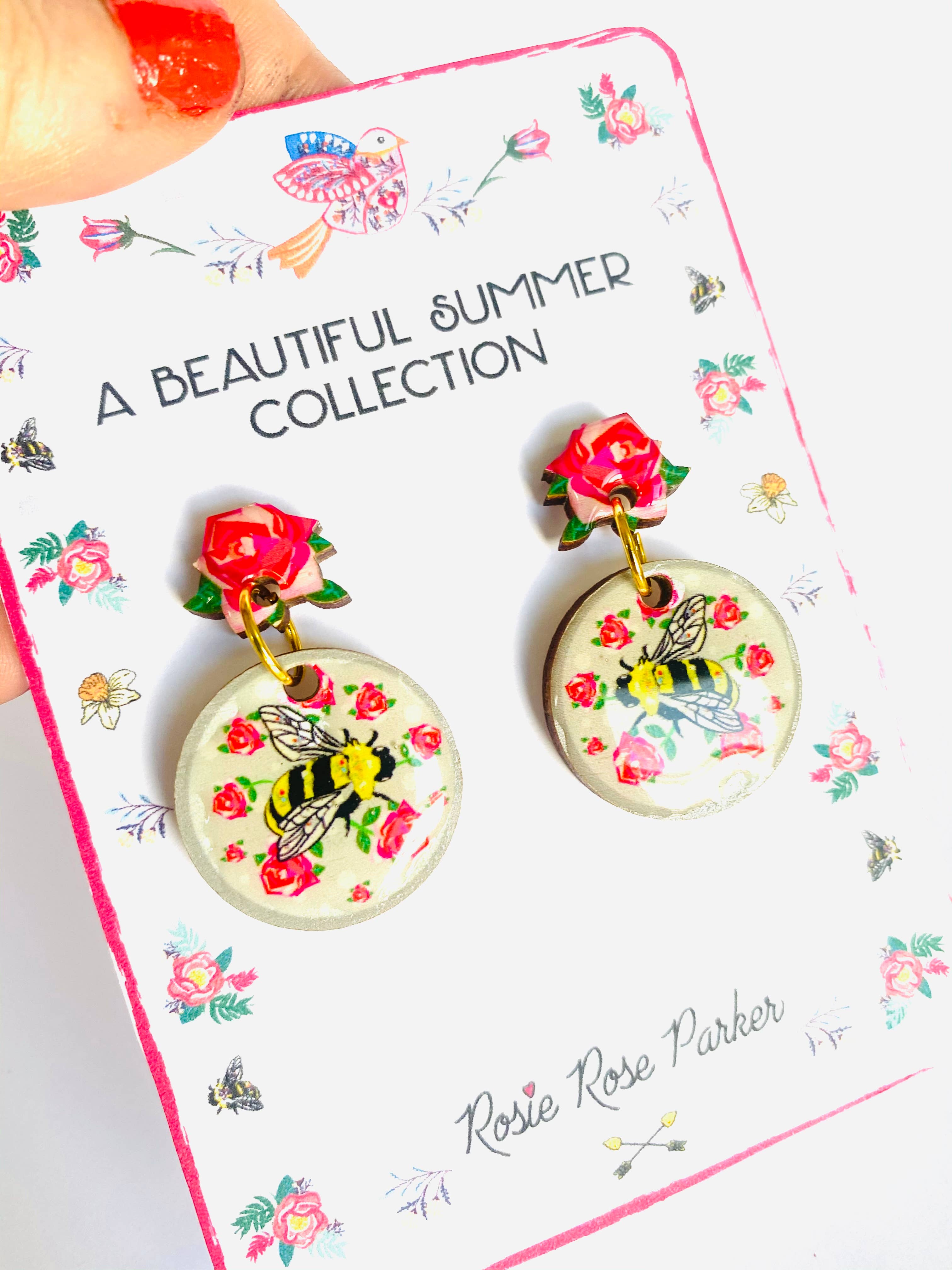 Pretty Bee & Roses Earrings by Rose Rose Parker