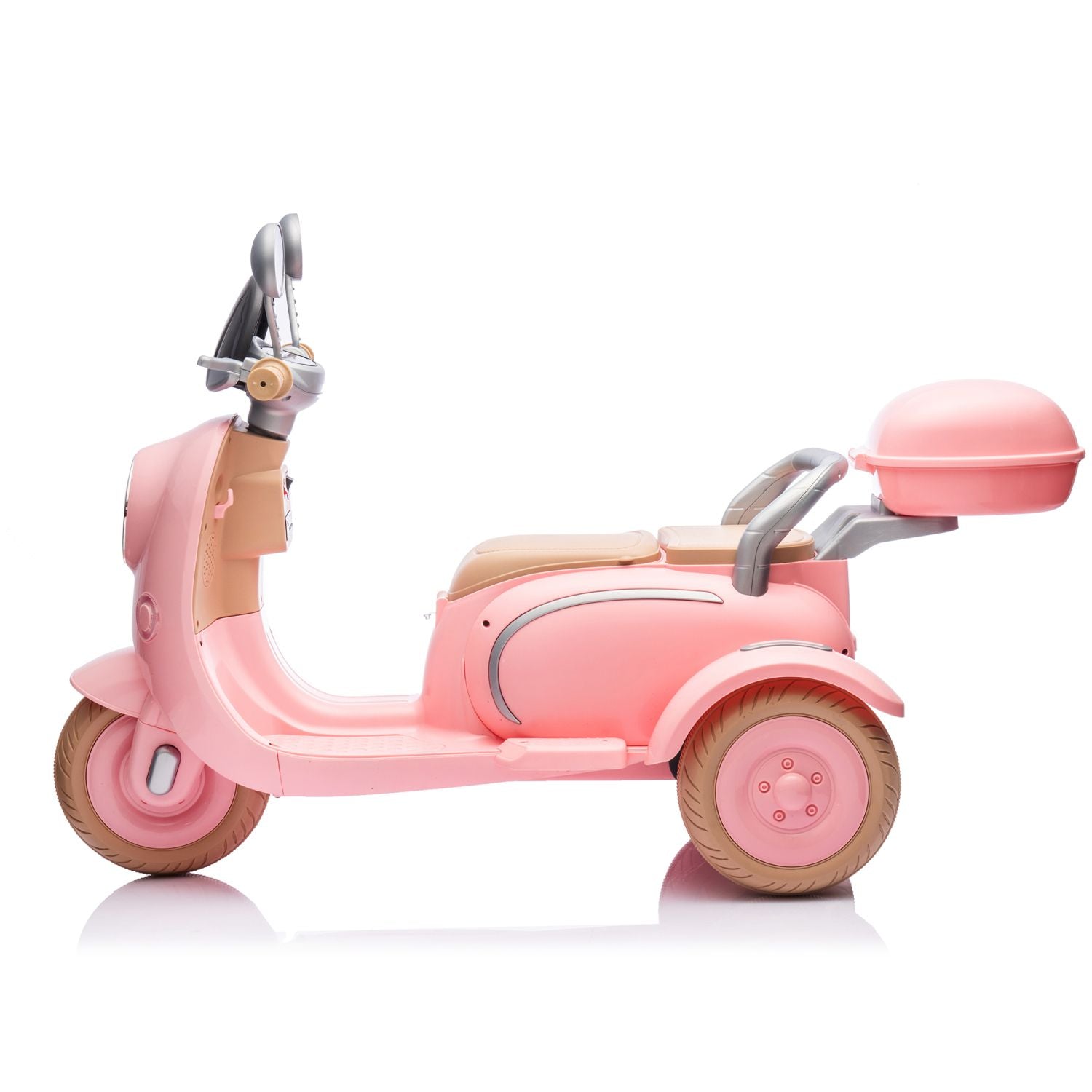 12V Two-seater Kids Ride On Level Up Electric Motorcycle,2wd,Three-wheel Toy w/Music,Bluetooth,USB,Backseat flip adult seat,Portable Storage Hooks&Oversized Trunk,LED Headlight For Kids 3-6.