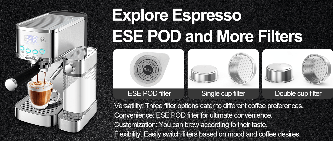 1350W Semi-automatic coffee machine 19Bar (ULKA) high pressure pump extraction 1 cup / 2 cup espresso machine 1.8L water tank capsule