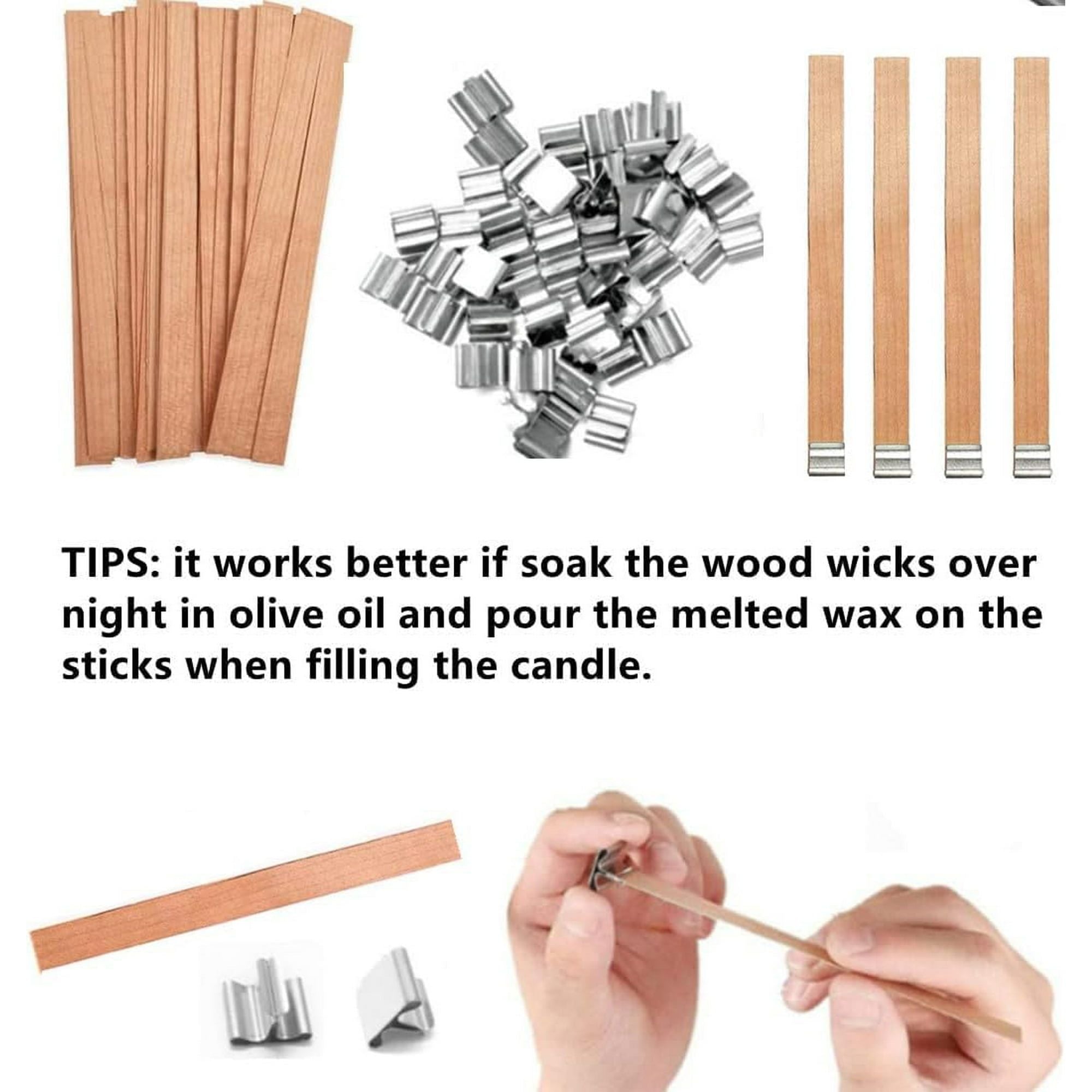 DADHOT 100set Candle Wick,Thicken Smokeless Cherry Wood Wicks for Candles-Long Lasting Flame-Easily Burn,Natural Candle Cores with Stand and Glue Dot,Candle Wicks for Candle Making