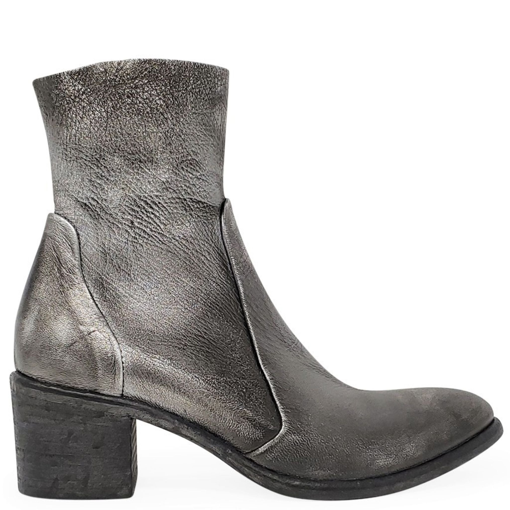 Antique Silver Leather Ankle Boot