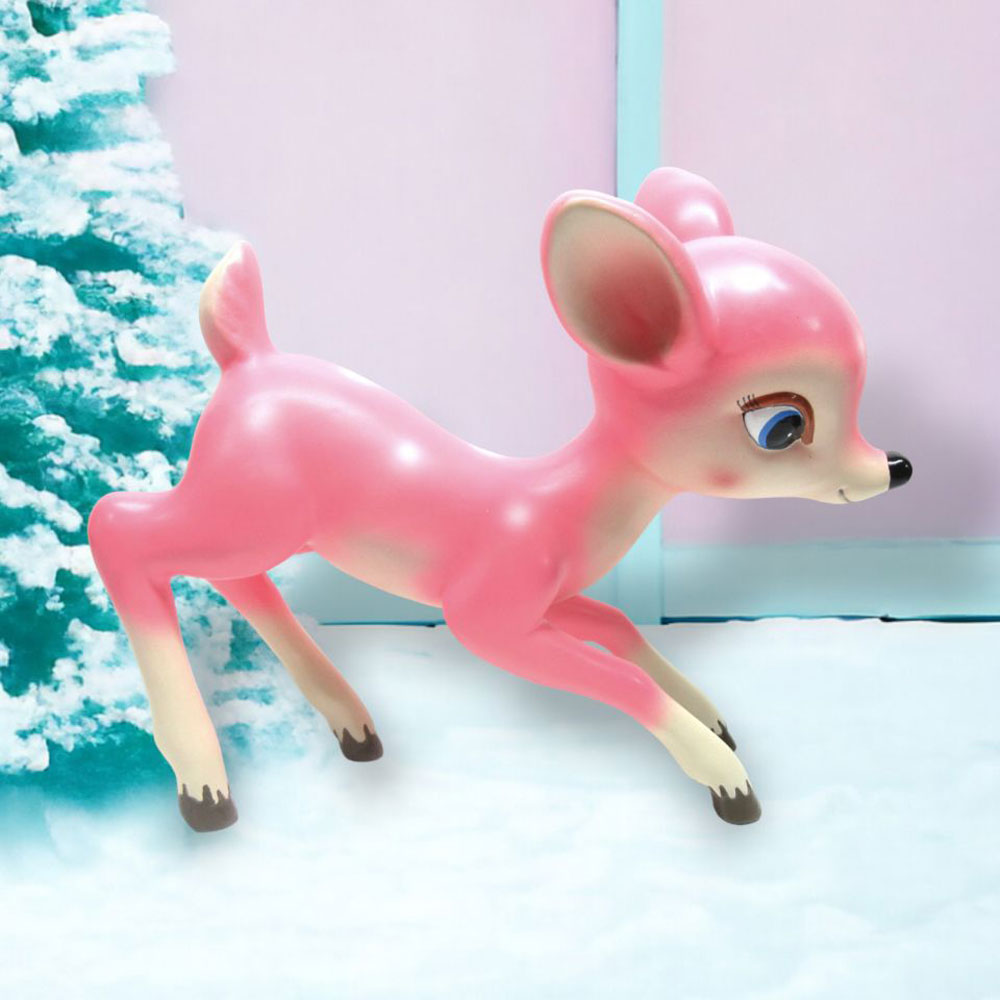 14" Pink Retro Playful Deer by December Diamonds