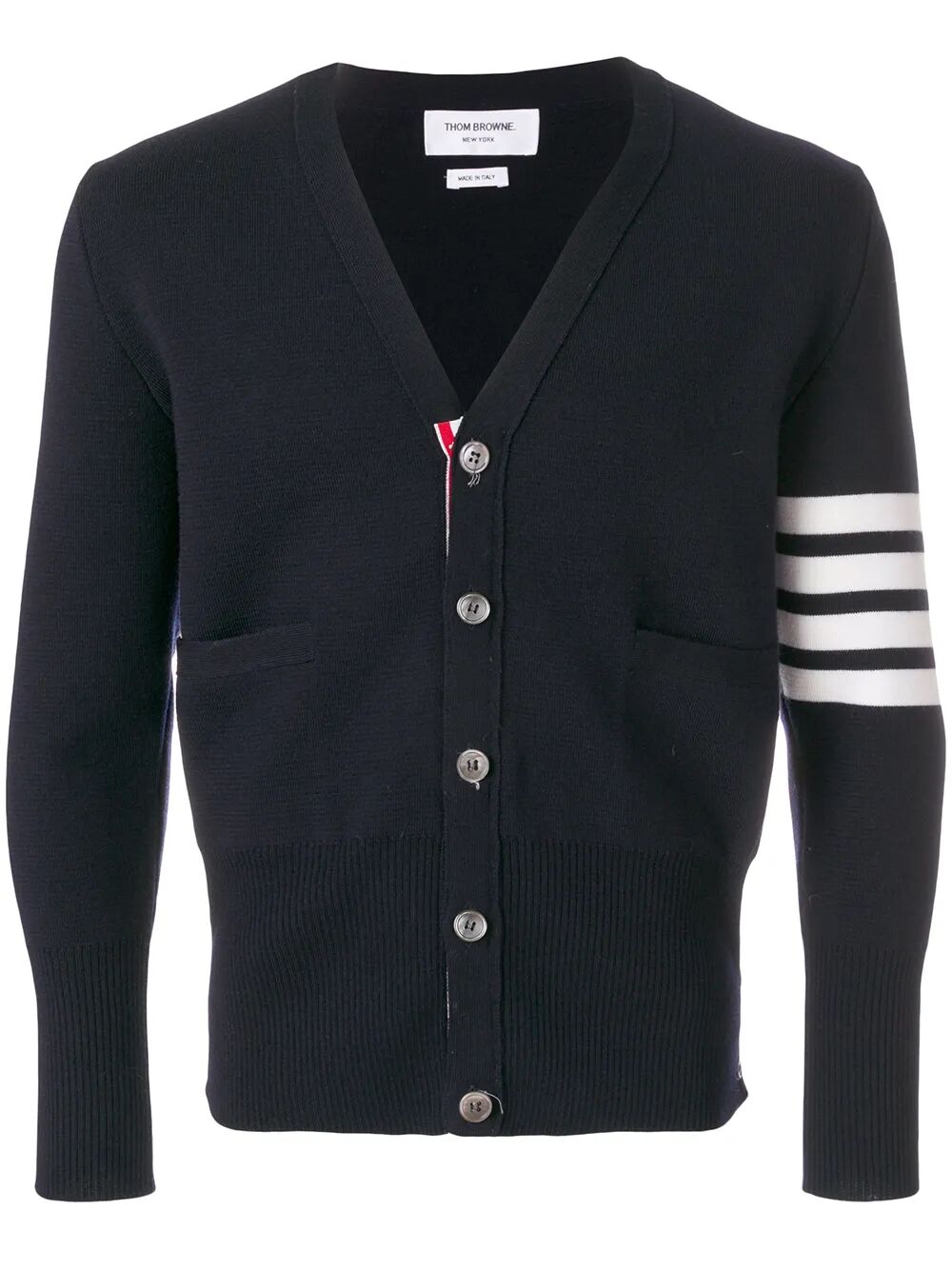 Thom Browne Men Milano Stitch V Neck Cardigan With 4 Bar In Fine Merino Wool
