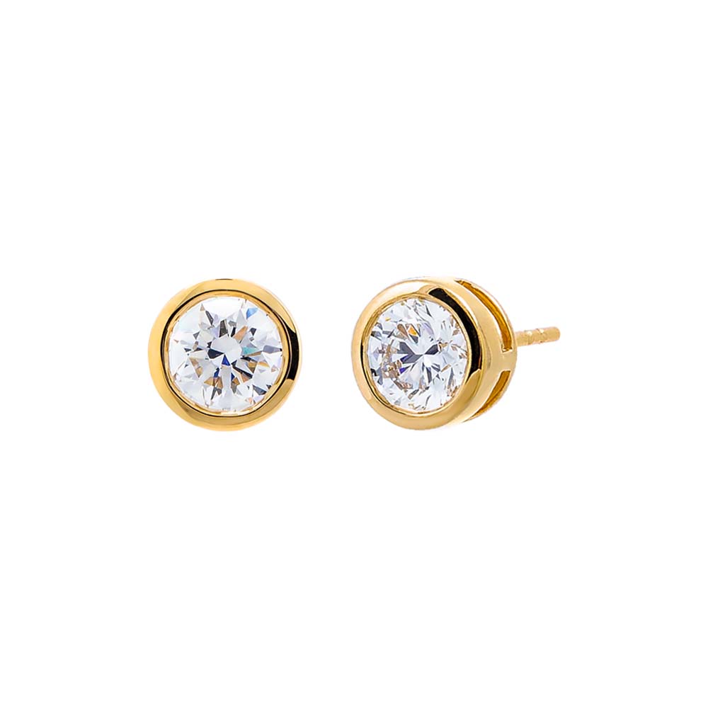 14K Gold / 2 CT Lab Grown Diamond Solitaire Bezel Stud Earring 14K - Adina's Jewels