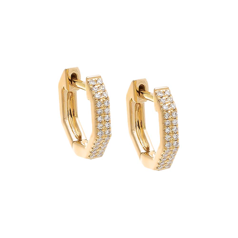 14K Gold / Pair Diamond Octagon Double Row Huggie Earring 14K - Adina's Jewels