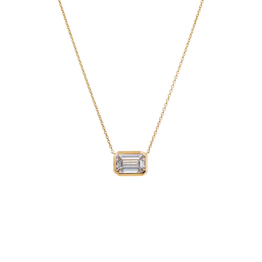 14K Gold / 0.25 CT Lab Grown Diamond Emerald Bezel Necklace 14K - Adina's Jewels