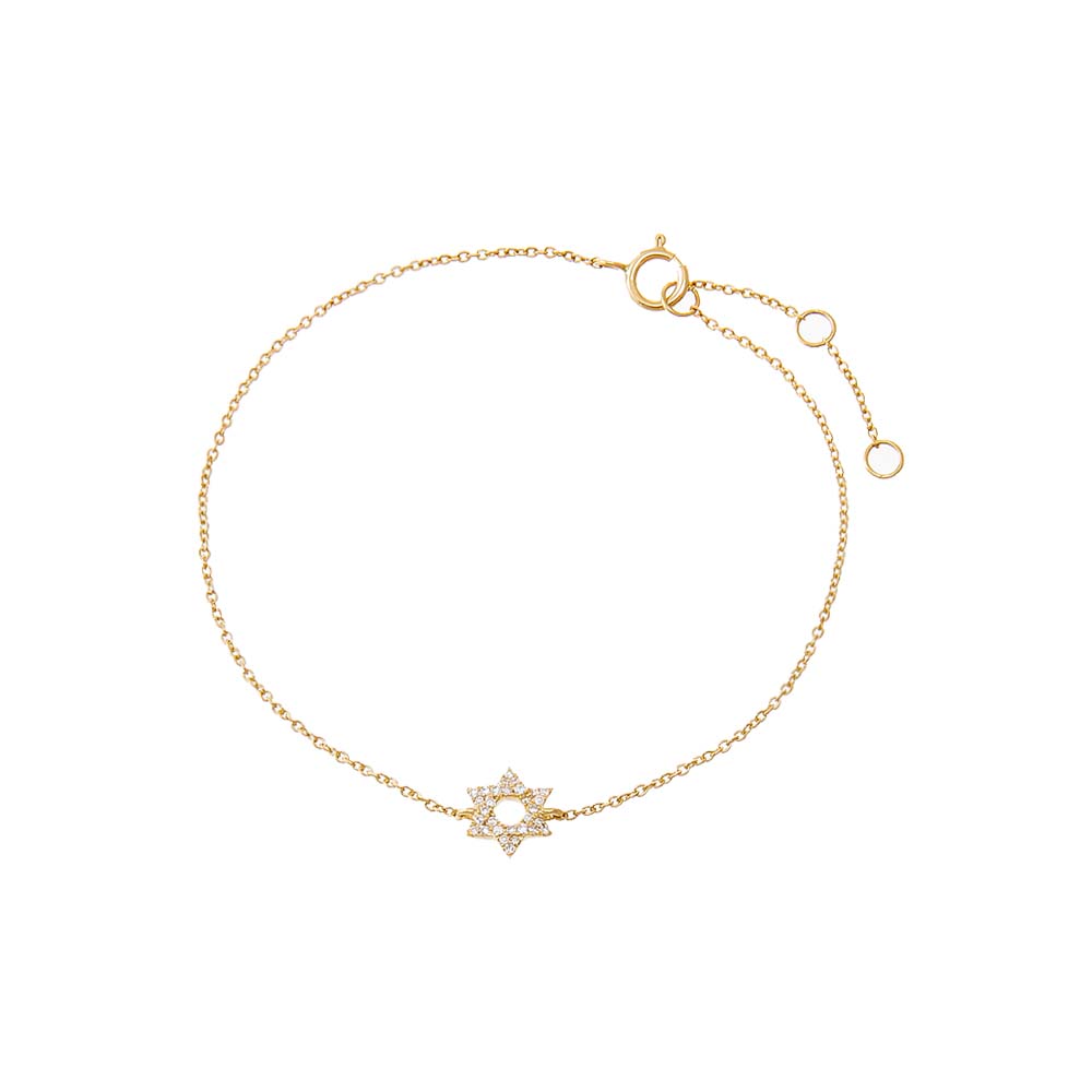 14K Gold Diamond Pave Star Of David Bracelet 14K - Adina's Jewels