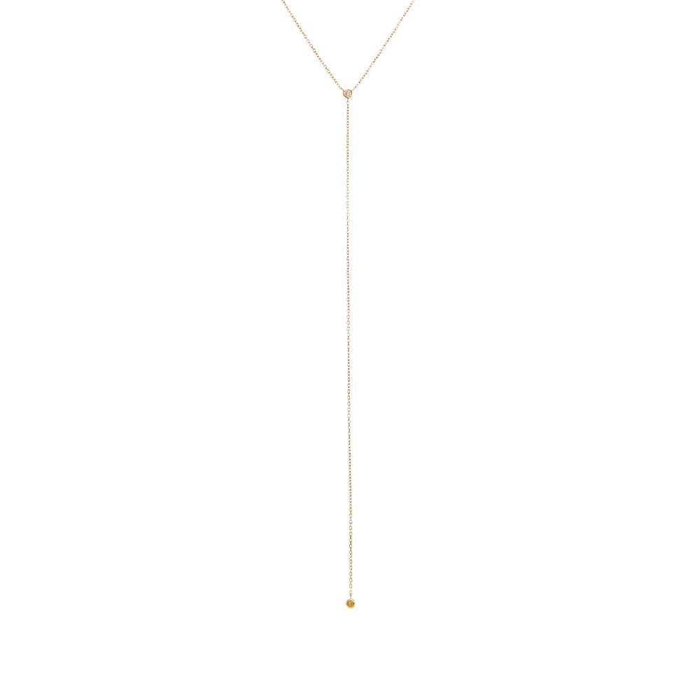 14K Gold Diamond Double Solitaire Bezel Lariat Necklace 14K - Adina's Jewels