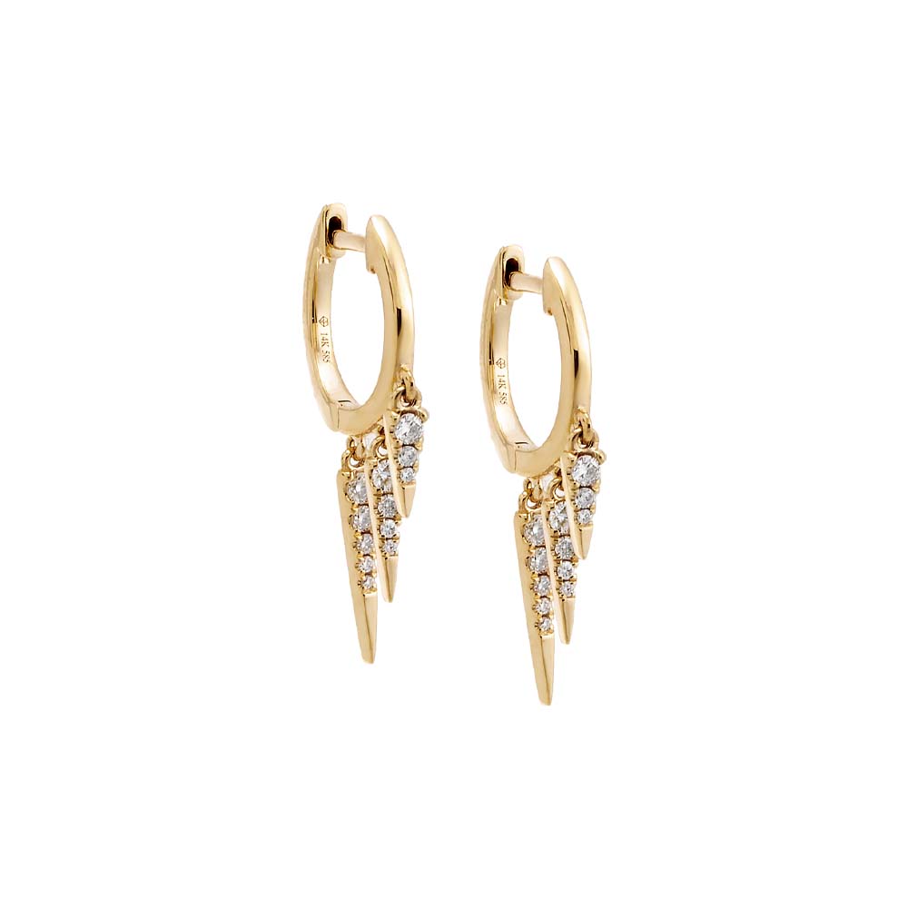 14K Gold / Pair Dangling Diamond Spike Huggie Earring 14K - Adina's Jewels
