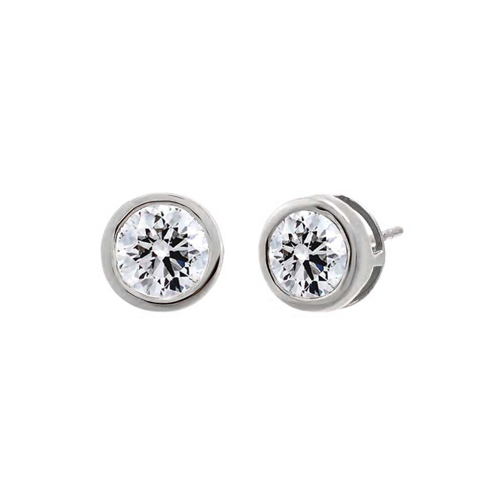 14K White Gold / 0.50 CT Lab Grown Diamond Solitaire Bezel Stud Earring 14K - Adina's Jewels