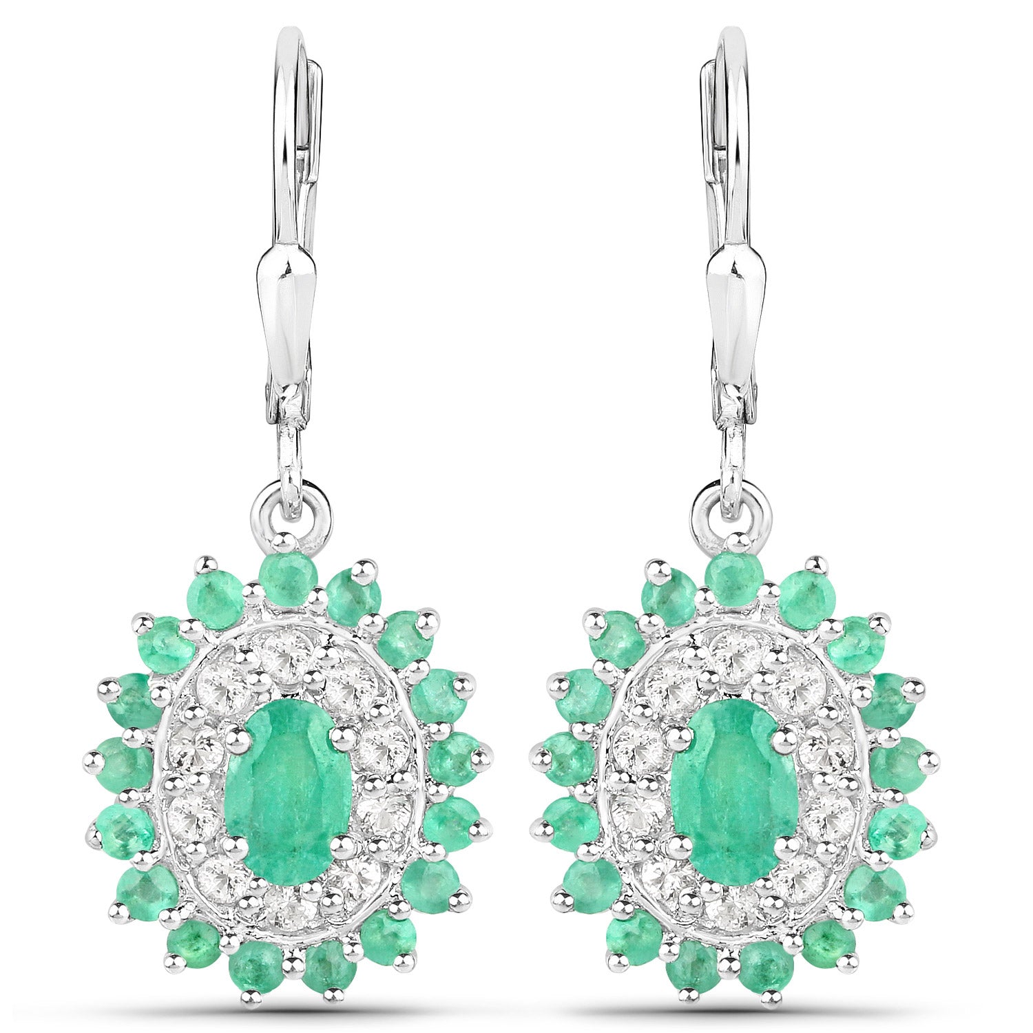 6.53 Carat Genuine Zambian Emerald and White Topaz .925 Sterling Silver 3 Piece Jewelry Set (Ring, Earrings, and Pendant w/ Chain)