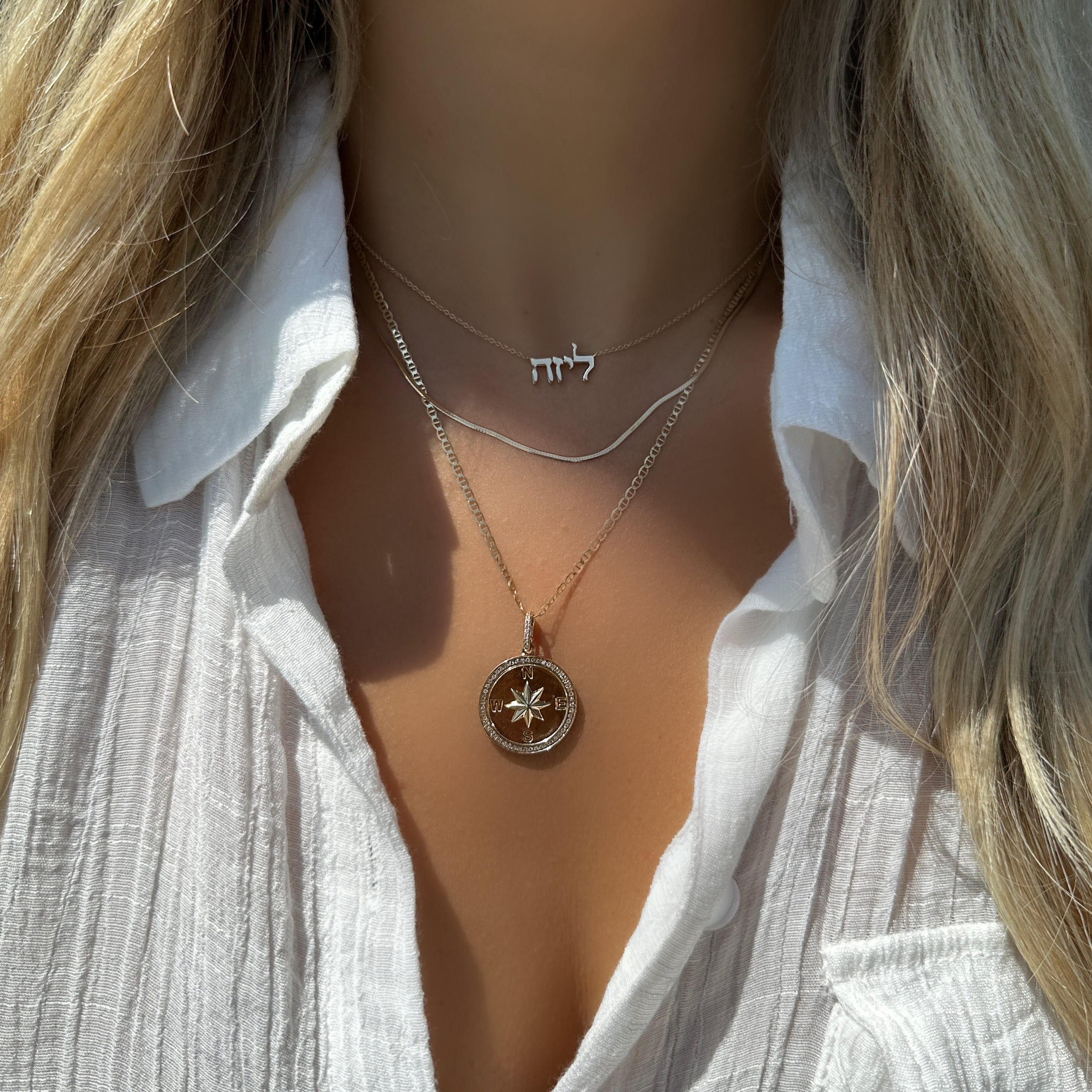 14K Gold Diamond Halo Compass Coin Necklace Charm - Charms & Pendants - Izakov Diamonds + Fine Jewelry