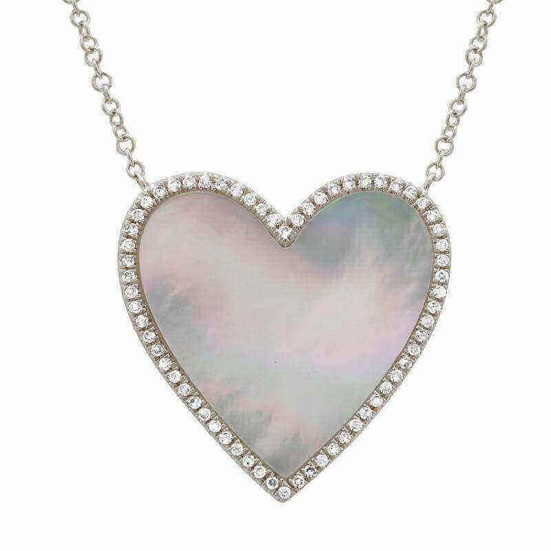 Heart-shaped mother-of-pearl pendant necklace with diamond border - elegant jewelry by [Your Jewelry Brand Name]