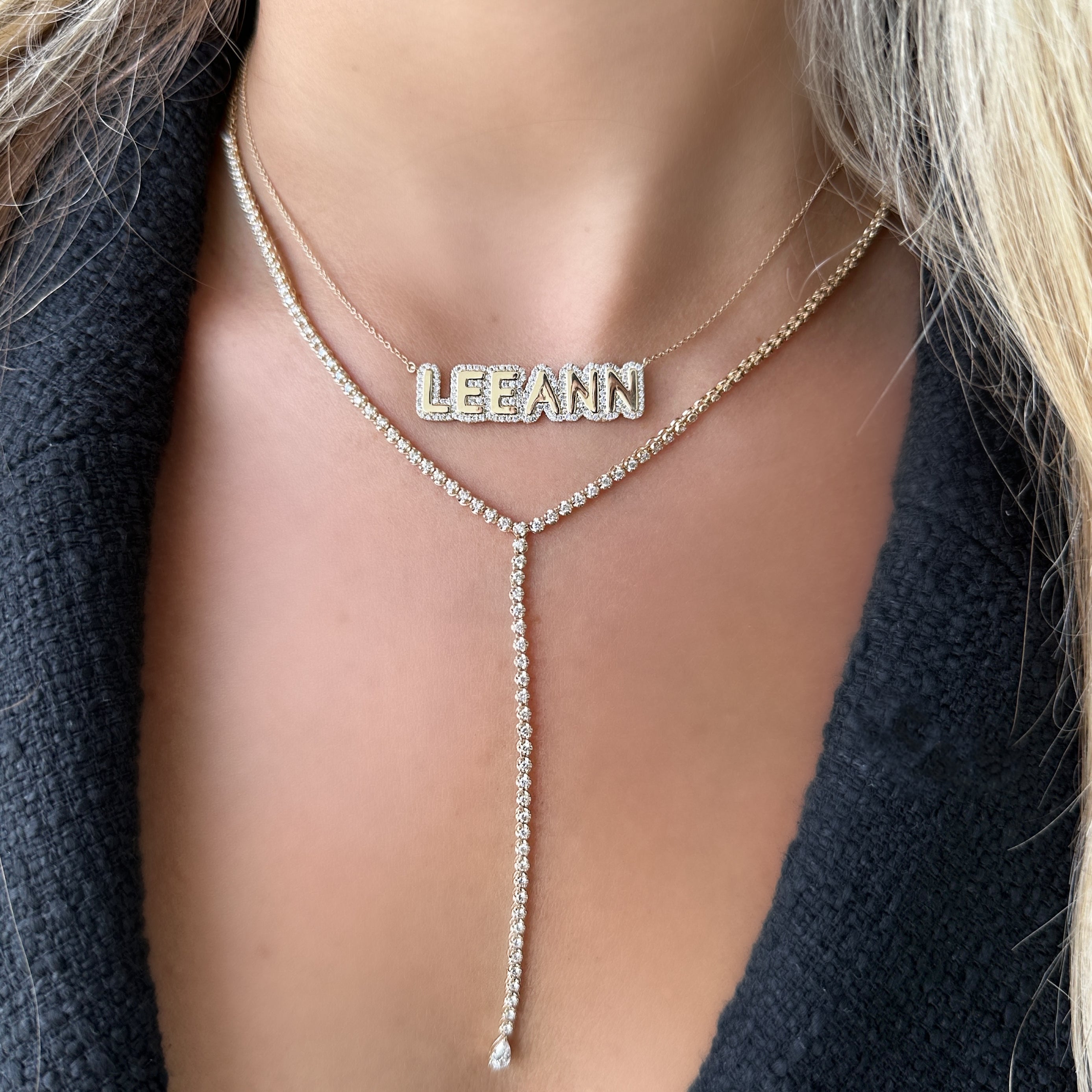 14K Gold Diamond Tennis Lariat Y Necklace - Necklaces - Izakov Diamonds + Fine Jewelry