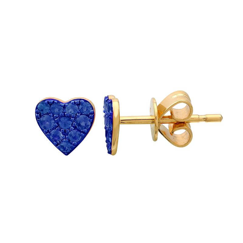 14K Gold Micro Pave Gemstone Heart Button Earrings Yellow Gold Sapphire Earrings by Izakov Diamonds + Fine Jewelry | Izakov