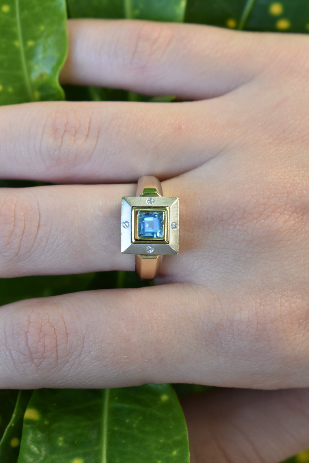 14kt 2-tone Blue Topaz & Diamond Ring