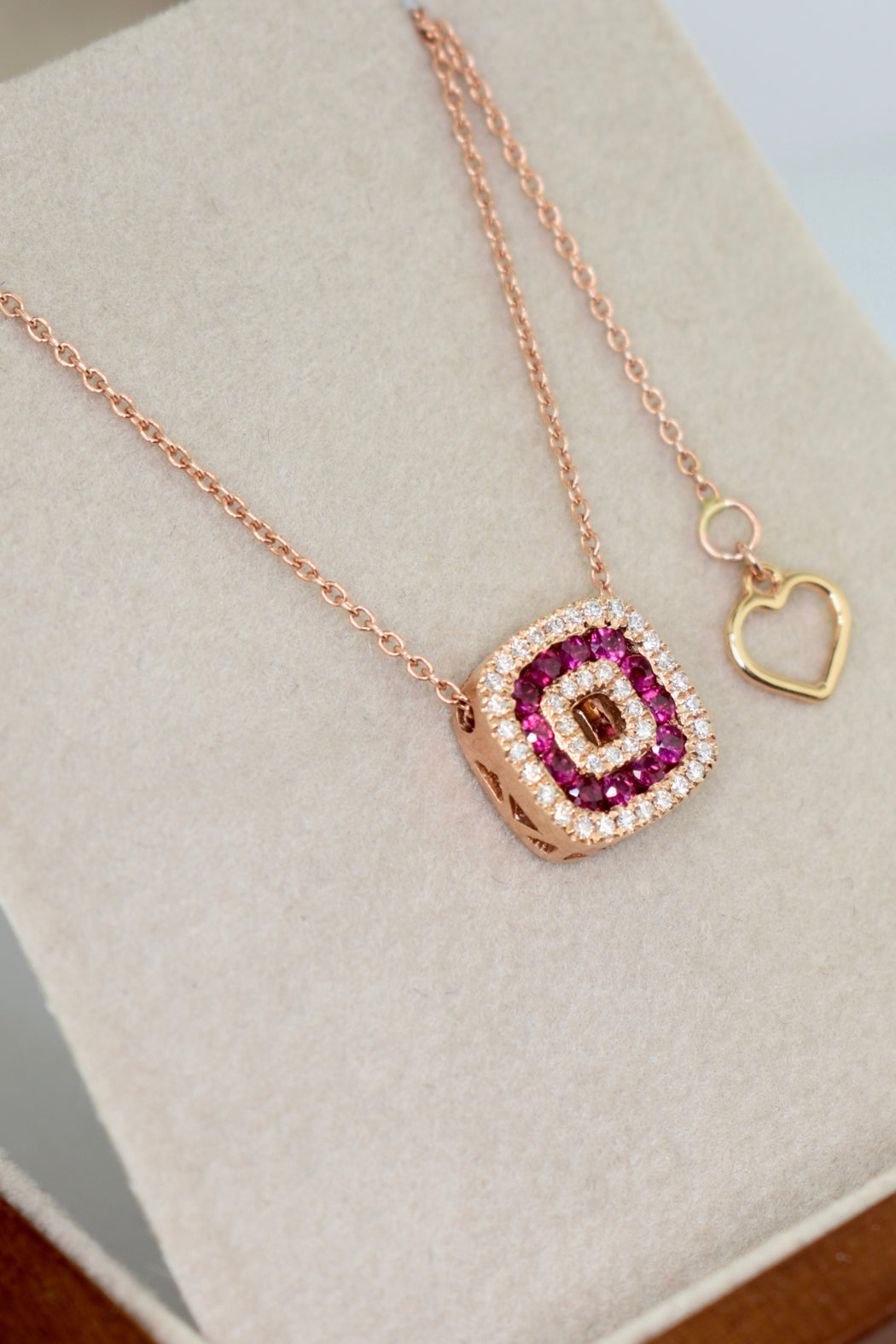 14kt Rose Gold Ruby & Diamond Necklace
