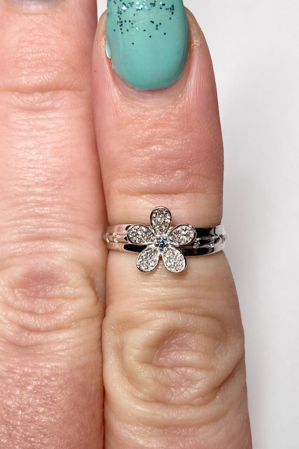 14kt W/Gold Blue & White Diamond Ring