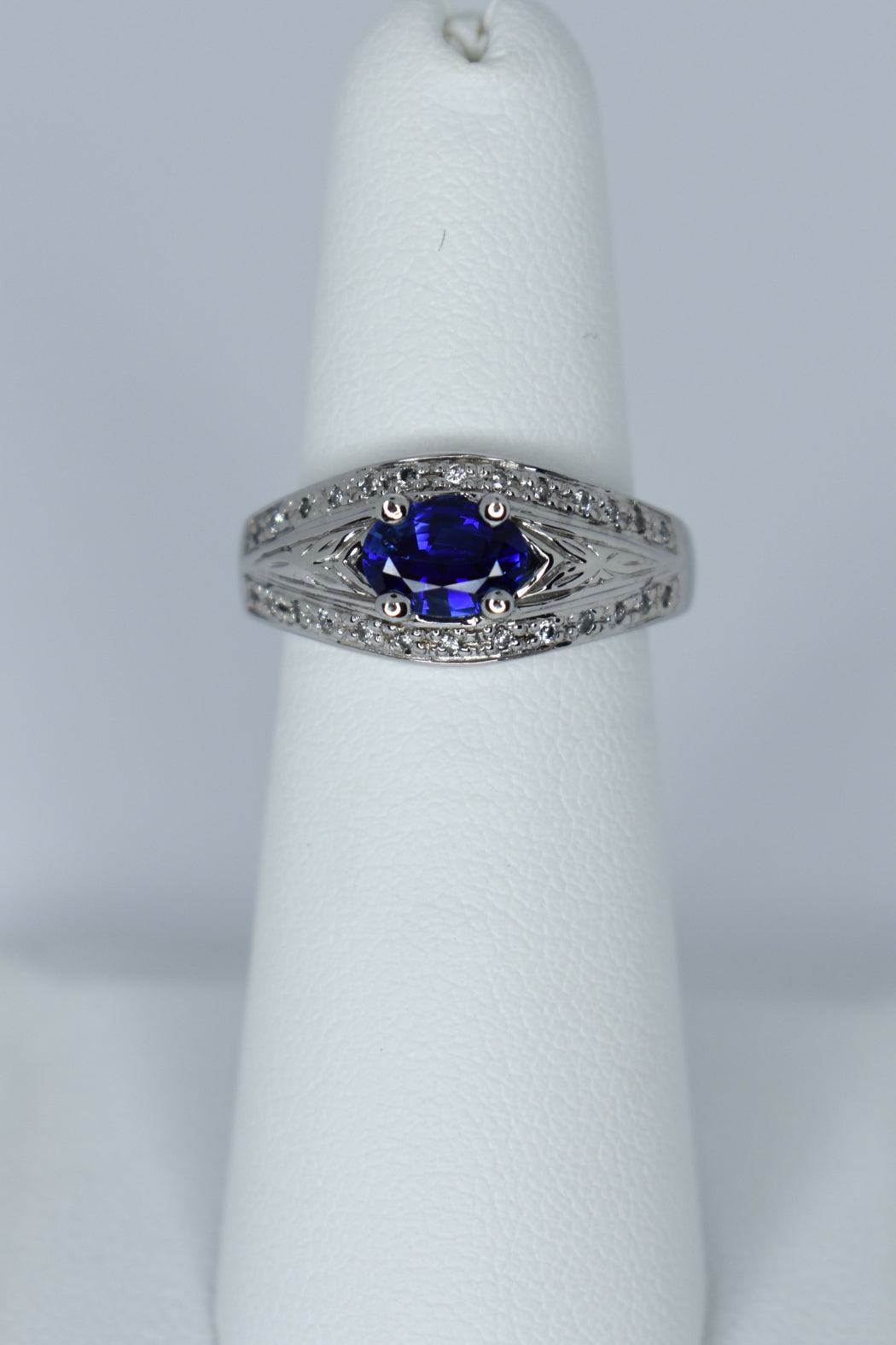14kt White Gold Blue Sapphire & Diamond Ring