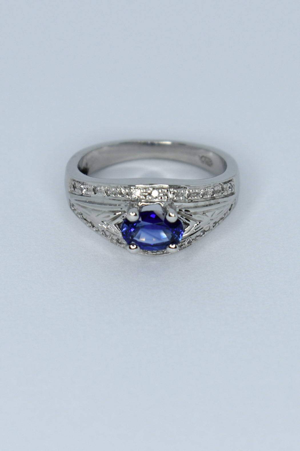 14kt White Gold Blue Sapphire & Diamond Ring