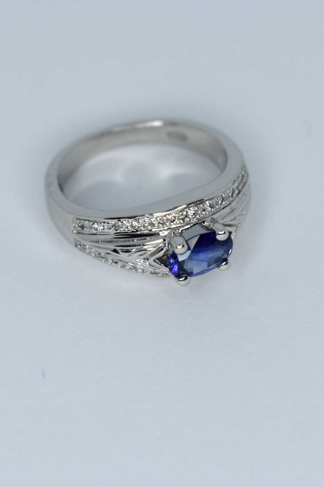 14kt White Gold Blue Sapphire & Diamond Ring
