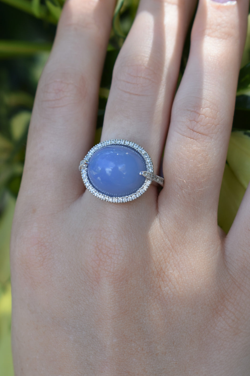 14kt White Gold Chalcedony & Diamond Ring