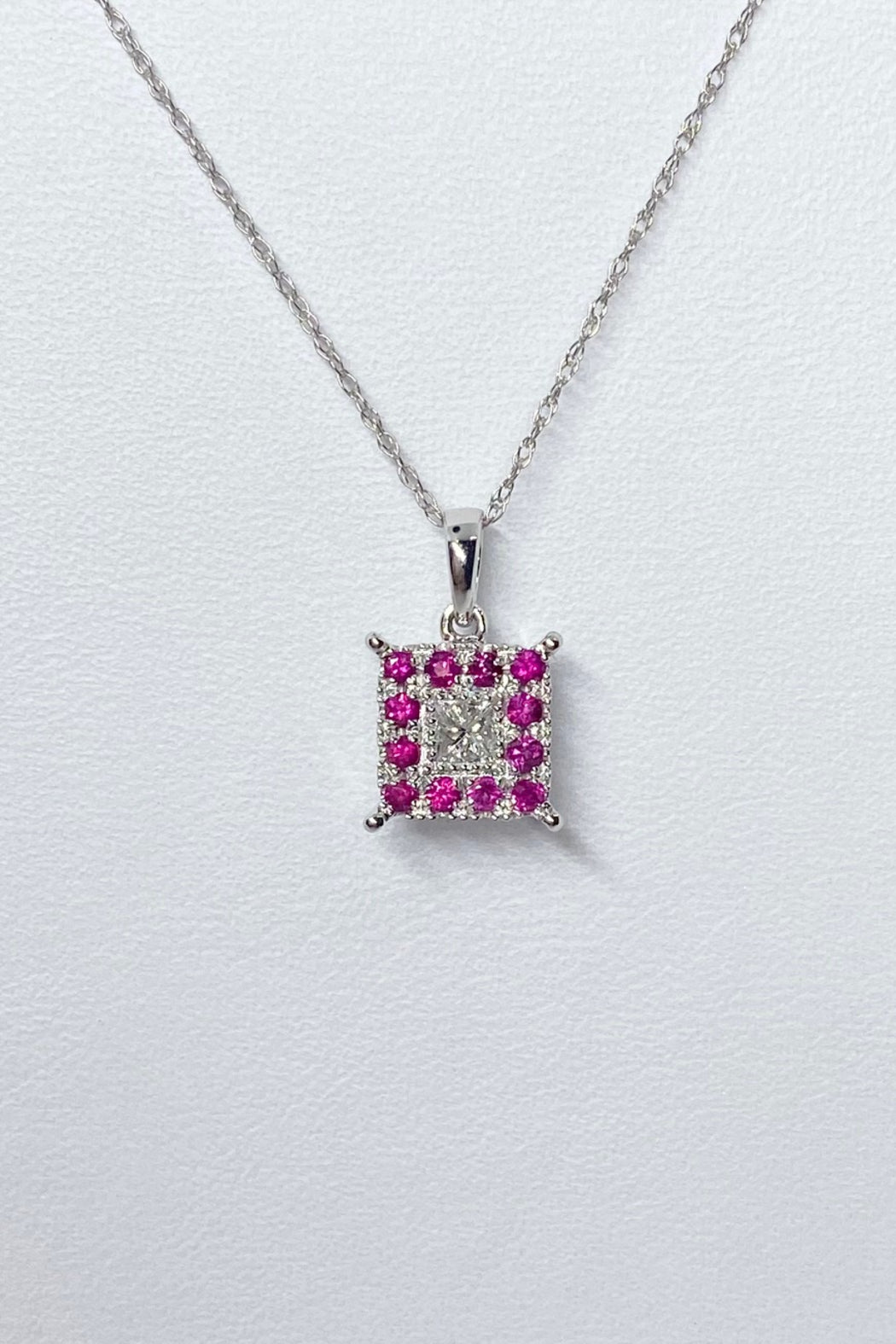 14kt White Gold Ruby & Diamond Necklace