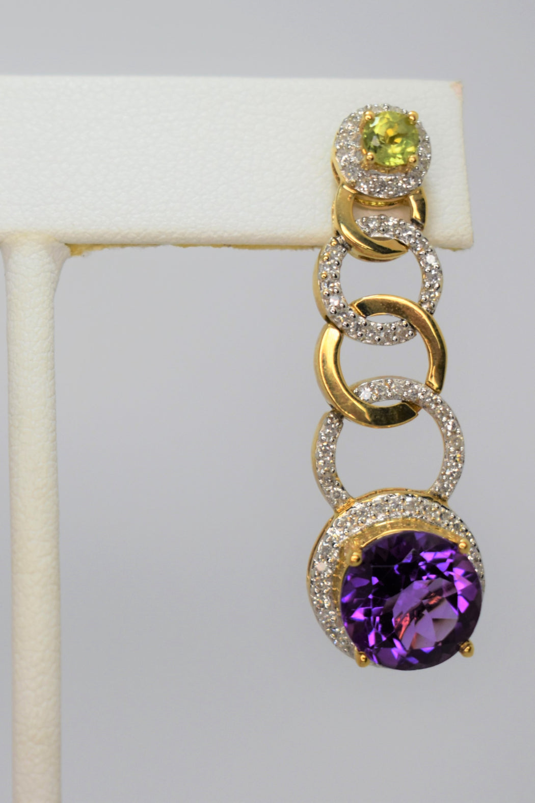 14kt Yellow Gold Peridot, Amethyst  & Diamond Earrings