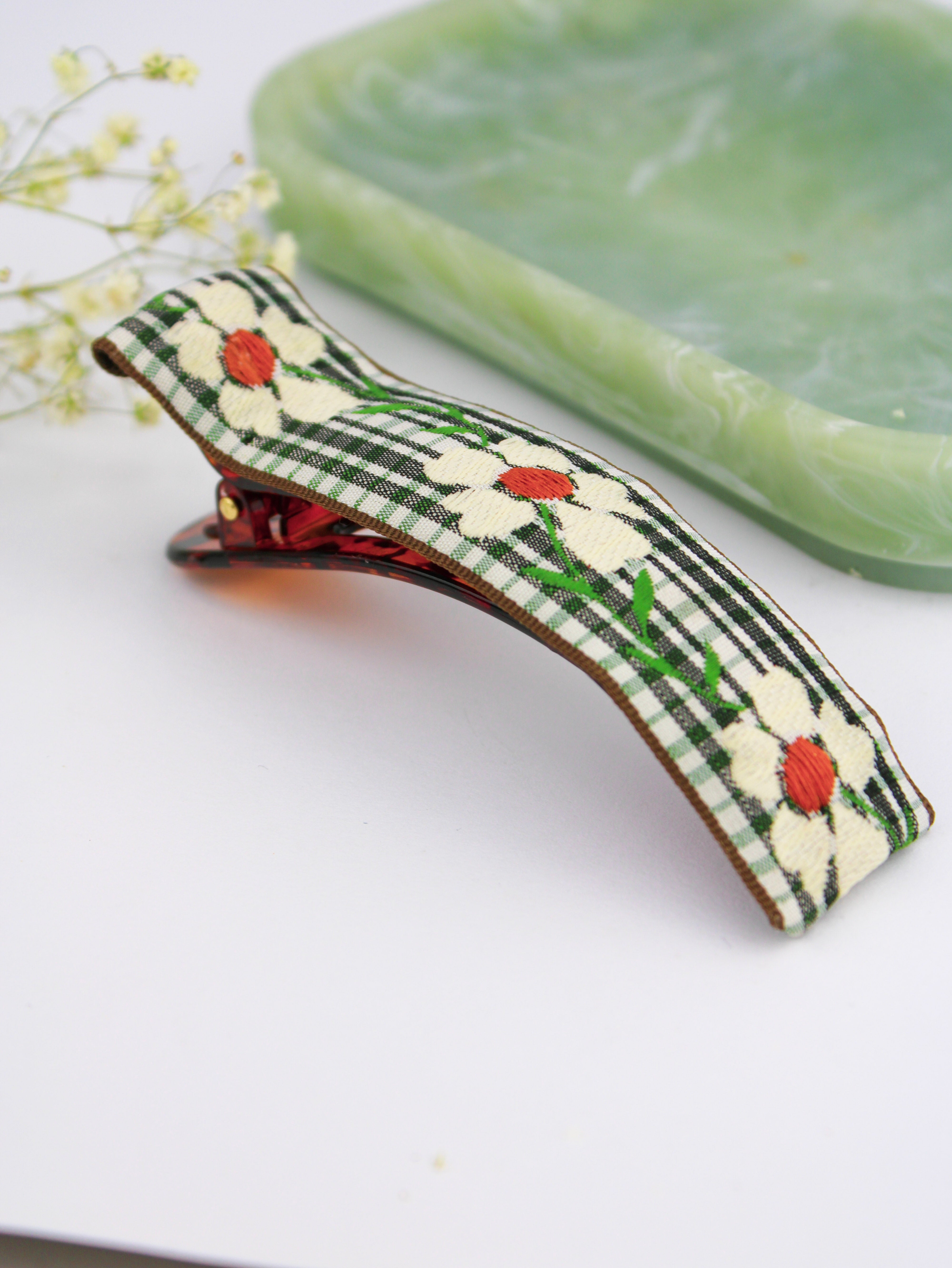 Delicate Blooms Embroidered Ribbon Hair Clip