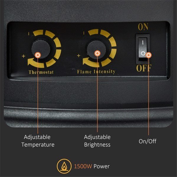 22.8 Inch Freestanding Electric Fireplace Heater 1500W Adjustable Flames Black