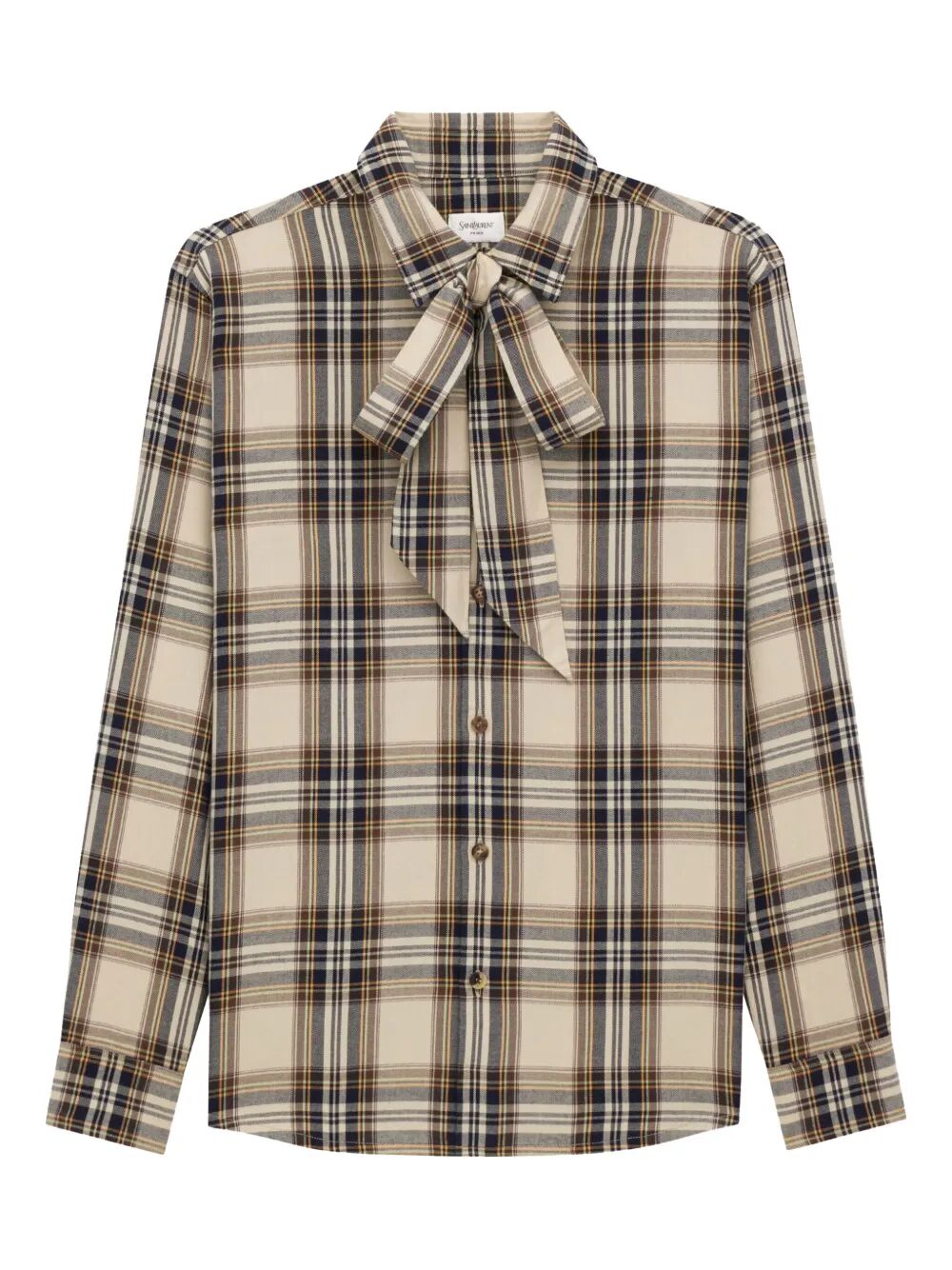 Saint Laurent Women Cassandre Lavallière Shirt In Cotton Tartan