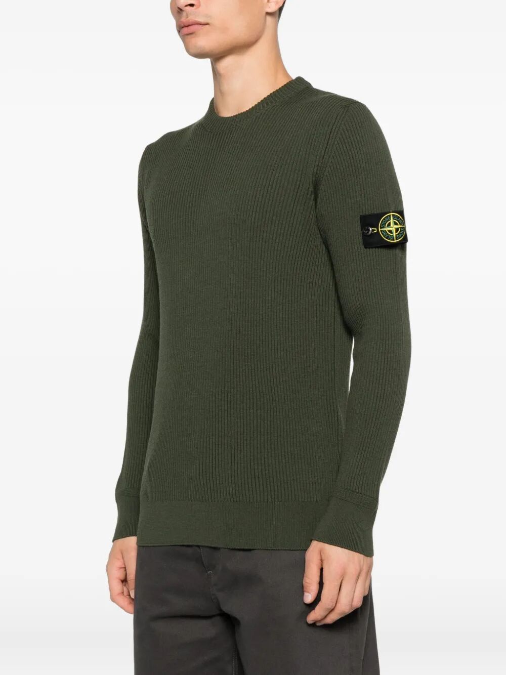 Stone Island Men Knit Crewneck Sweater In Full Rib Rws Wool