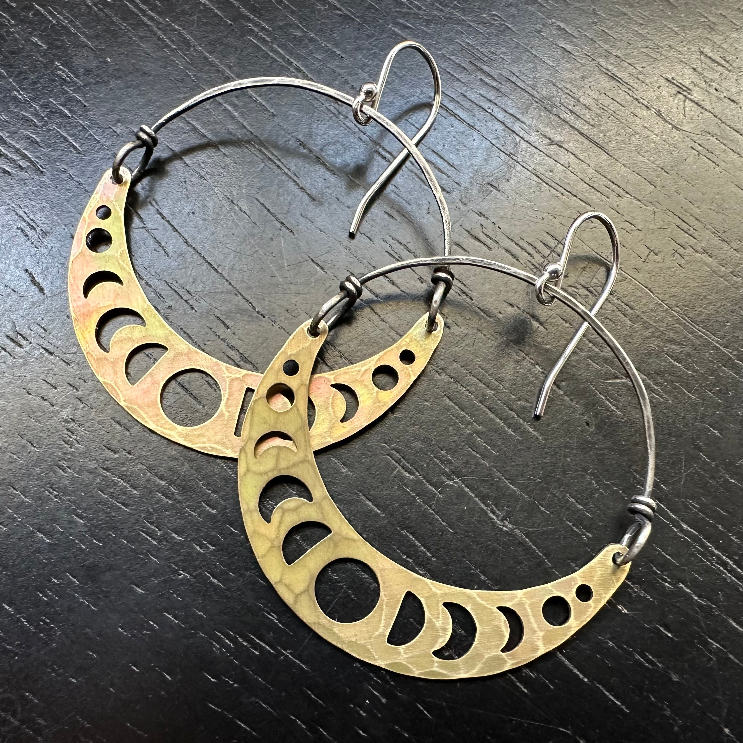Brass Moon Phase Crescent Earrings