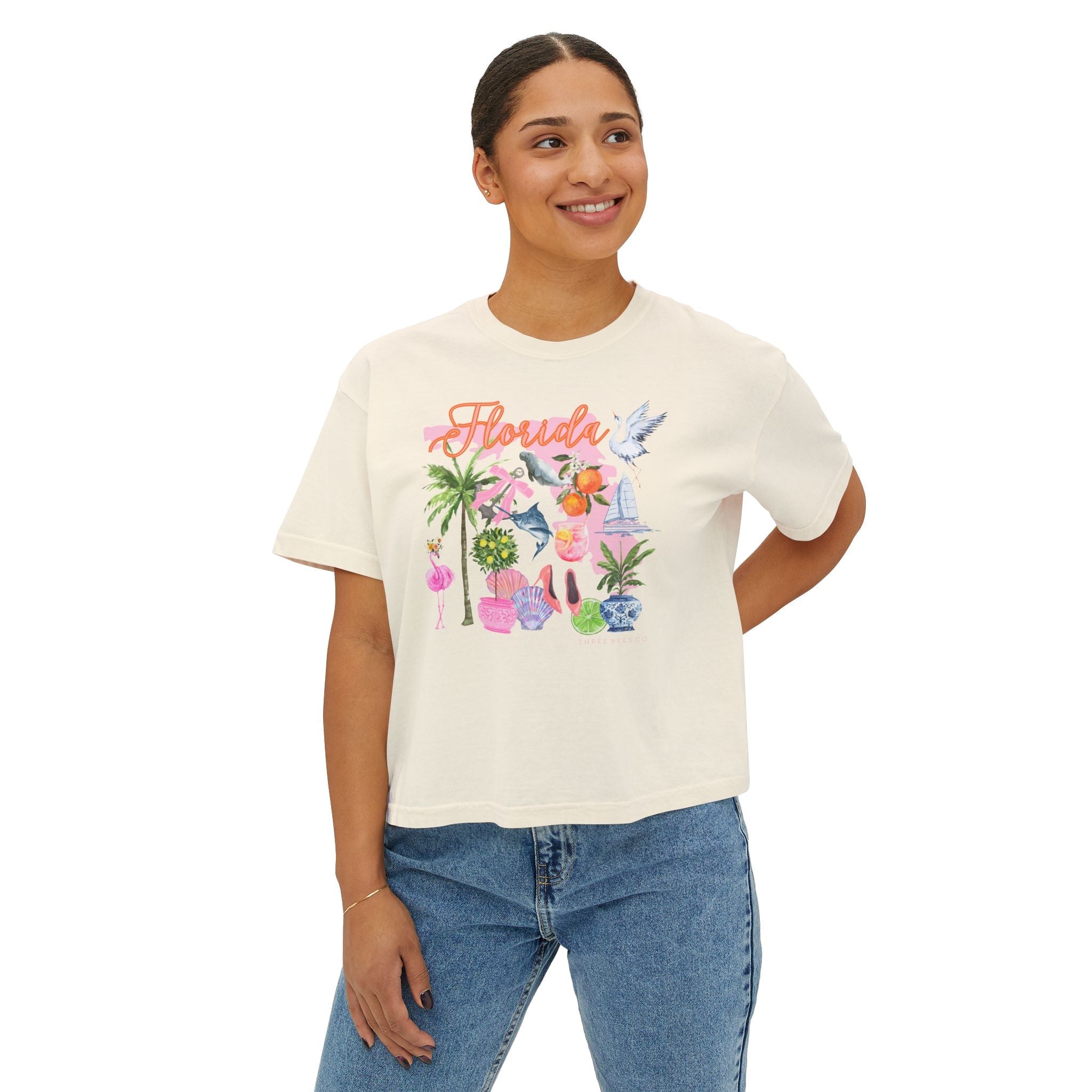 Florida Vibes Women's Boxy Tee – Cute Casual Summer Top with Tropical Design