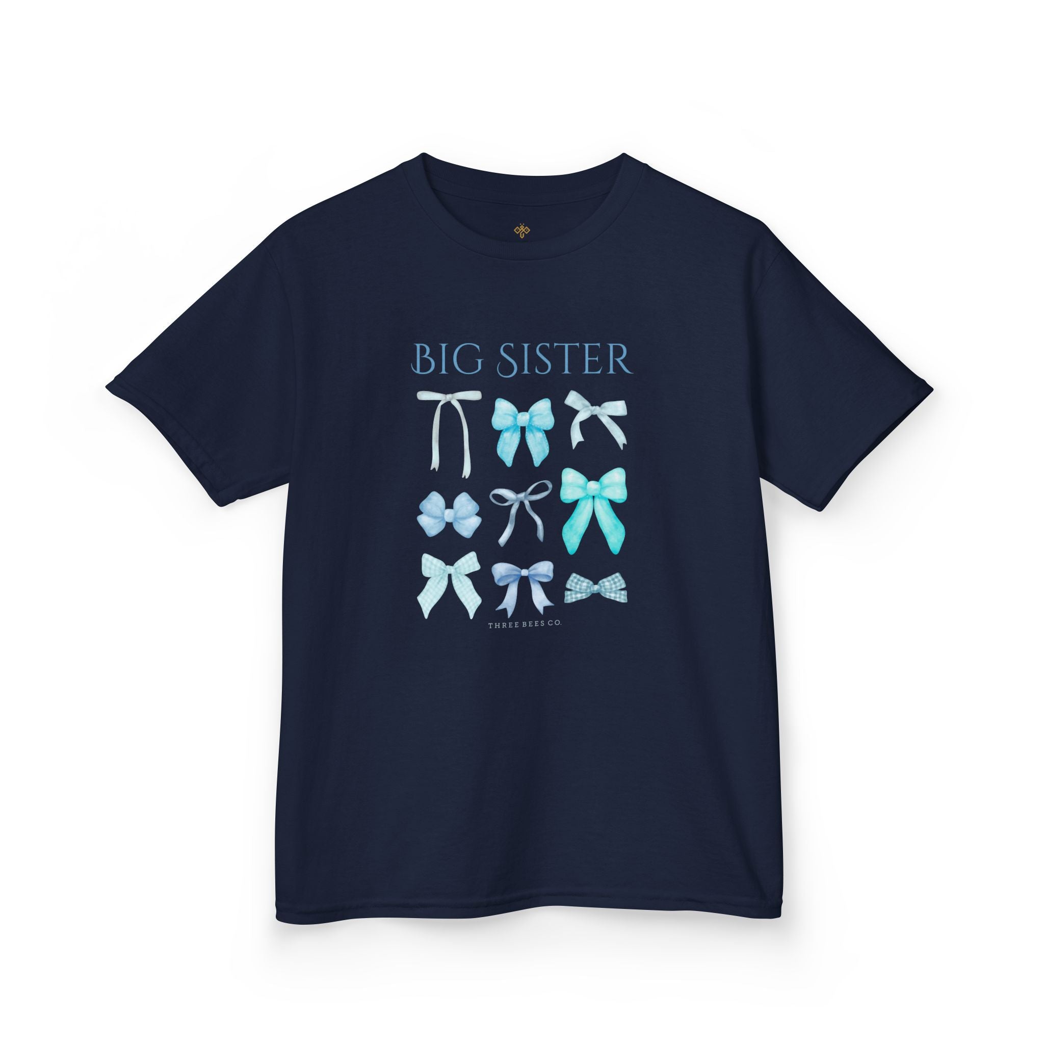 Bee the Best Big Sister Blue Bows Girls Short Sleeve Youth Hive Tee