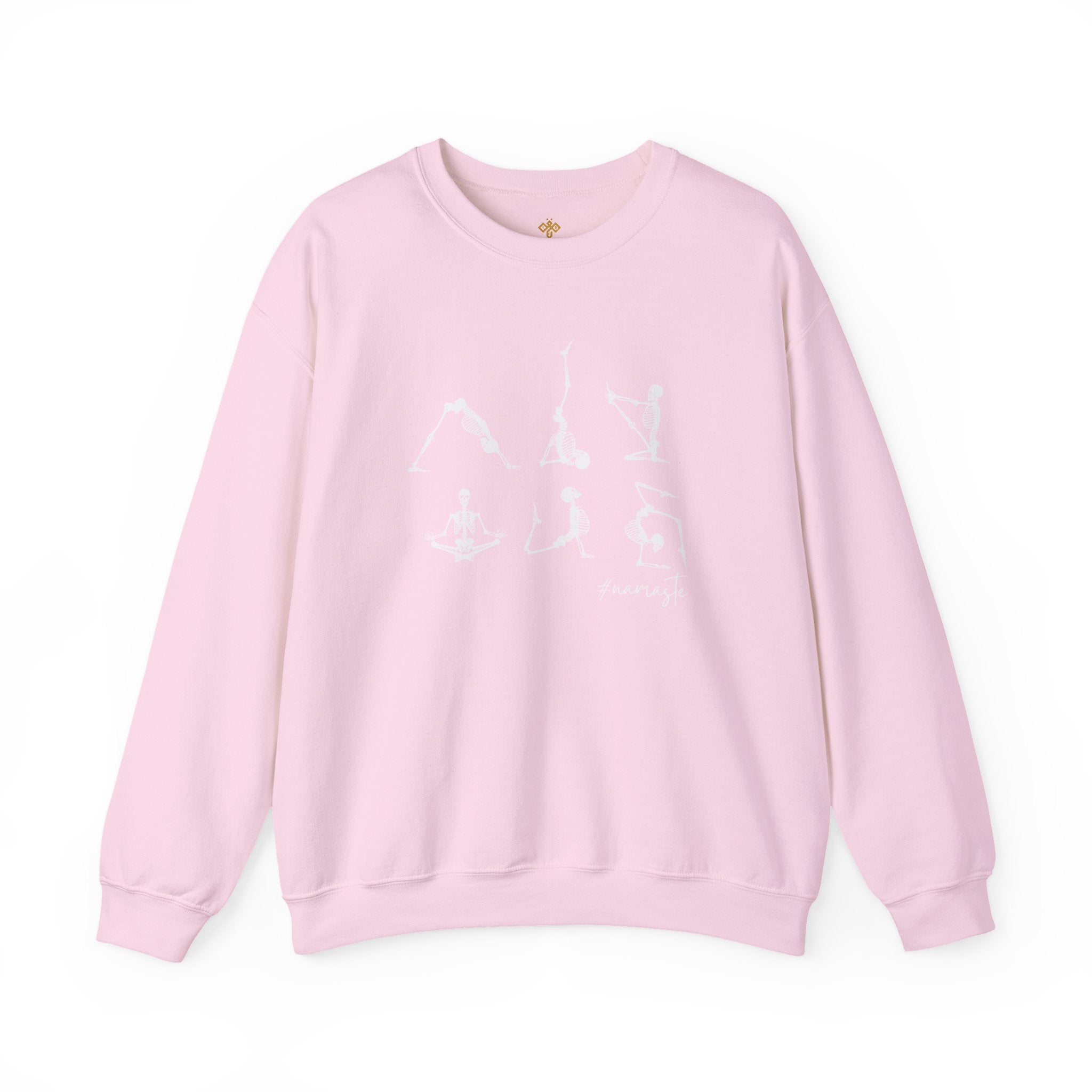Namaste Halloween Yoga Skeleton Sweatshirt | Cozy Gildan Unisex Crewneck, Three Bees Co. Fall Fashion, Halloween Apparel, Spooky Season Essentials