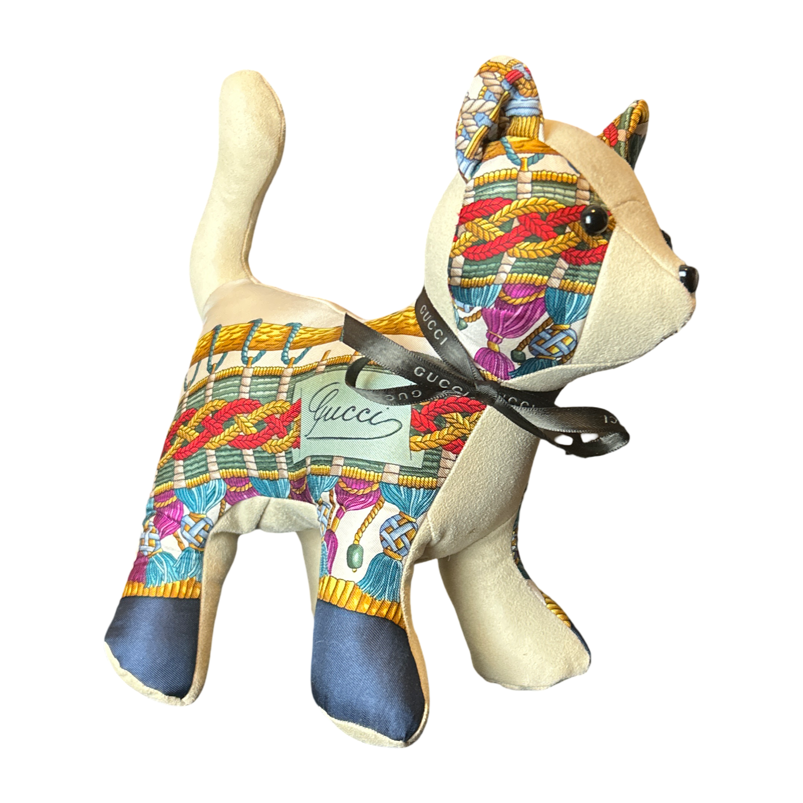 Tassels Vintage Silk Scarf Patchwork Kitten