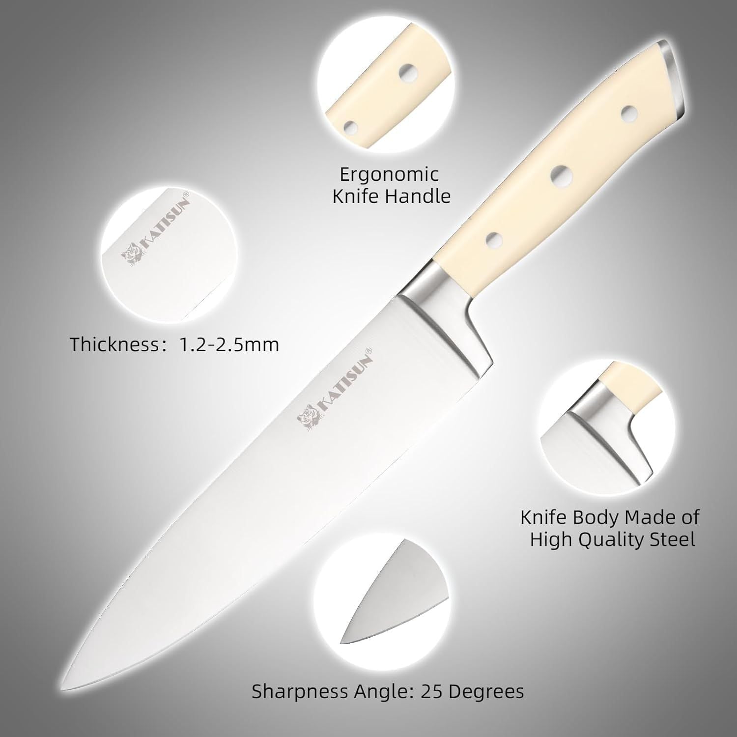 16 Piece German Stainless Steel Knife Set With Block, ABS Ergonomic Handle Chef Knives, Sharpener and Shears for Chopping, Slicing and Cutting