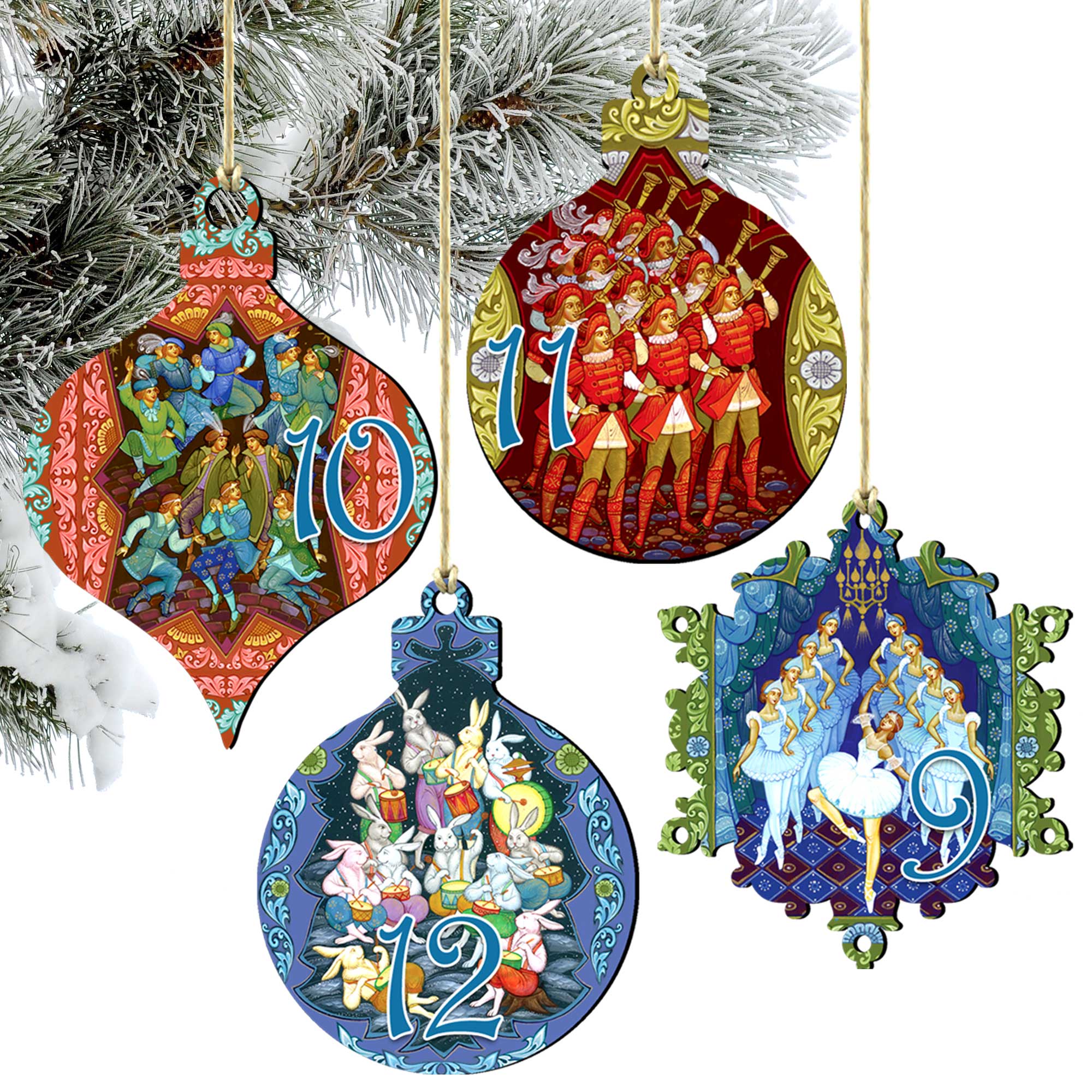 12 Days of Christmas Wooden Ornament Set of 12 by G. Debrekht - Christmas Decor