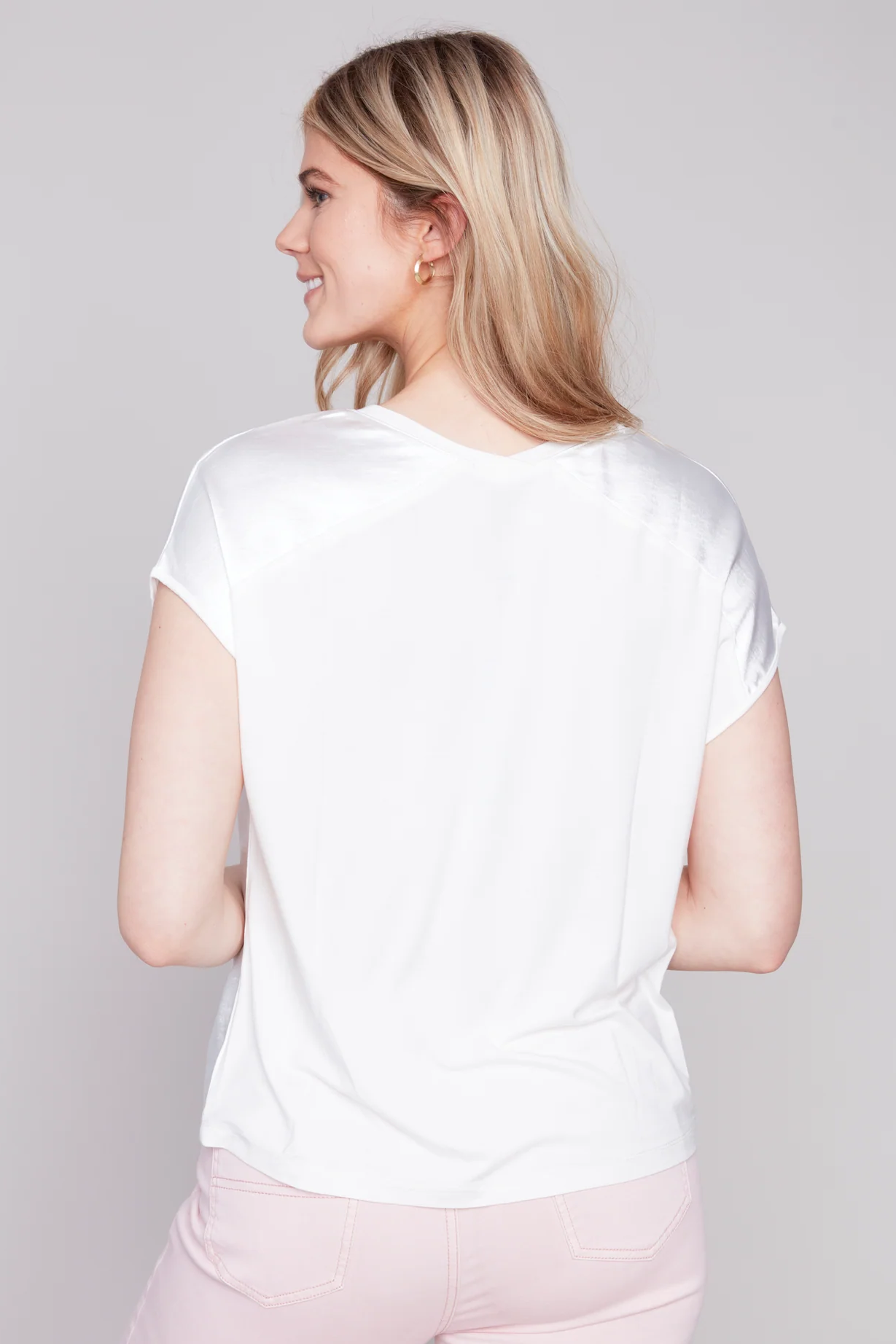 Short sleeve tin and jersey knit top