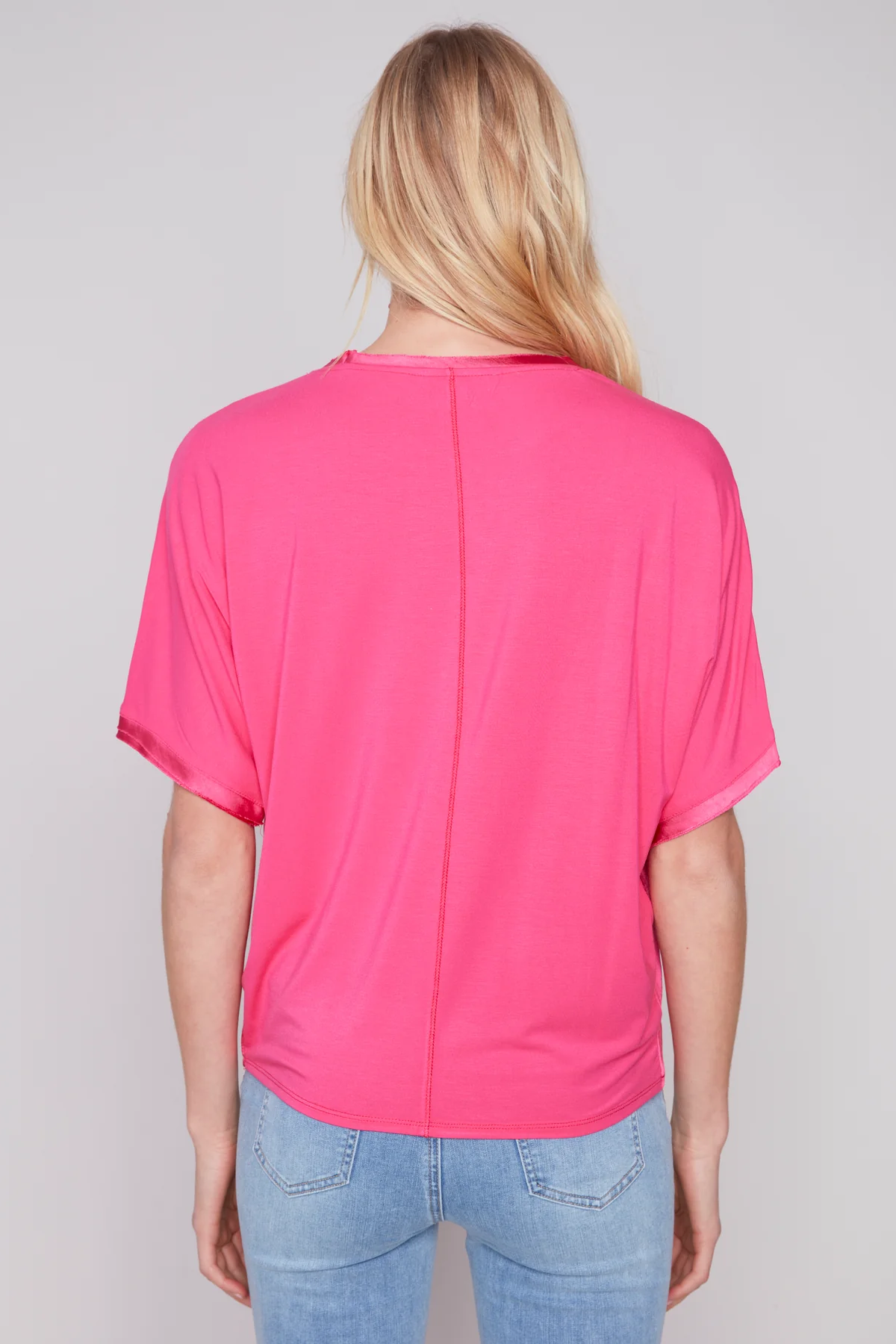 Short sleeve crew neck satin jersey knit
