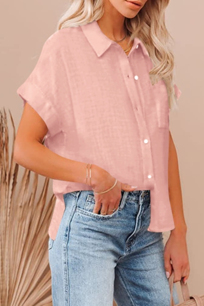 Short Sleeve Button Down Blouse