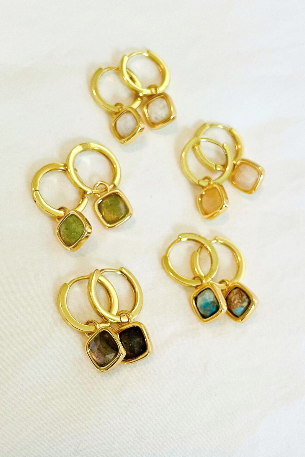 16K Gold-filled Gem Charm Huggie Earrings